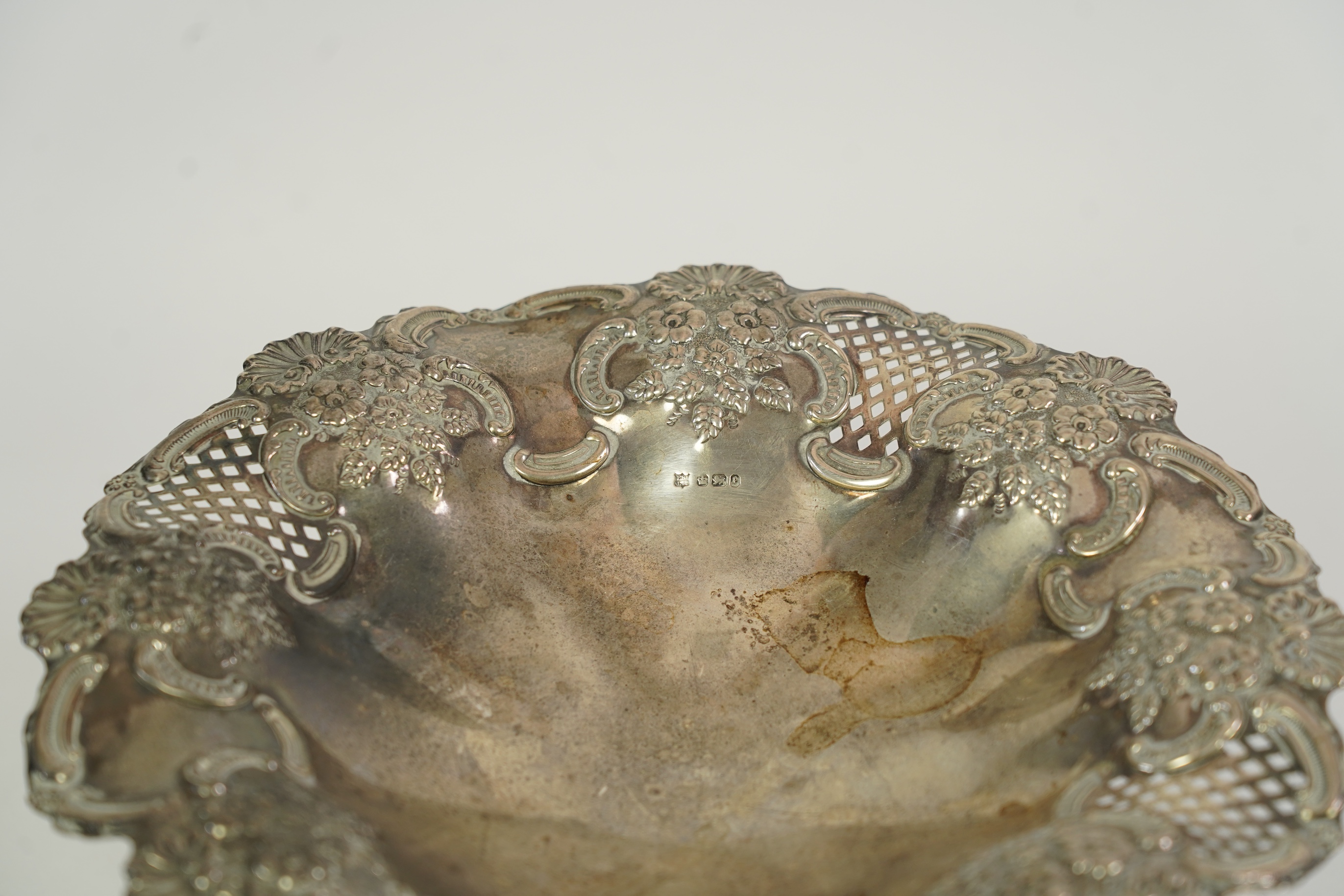 A late Victorian pierced repousse silver pedestal bowl, by Fenton Brothers Ltd